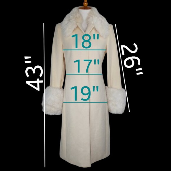 Express Wool Coat Size 5/6 Ivory Faux Fur Collar Cuffs Dressy Penny Lane Vintage - Picture 2 of 16